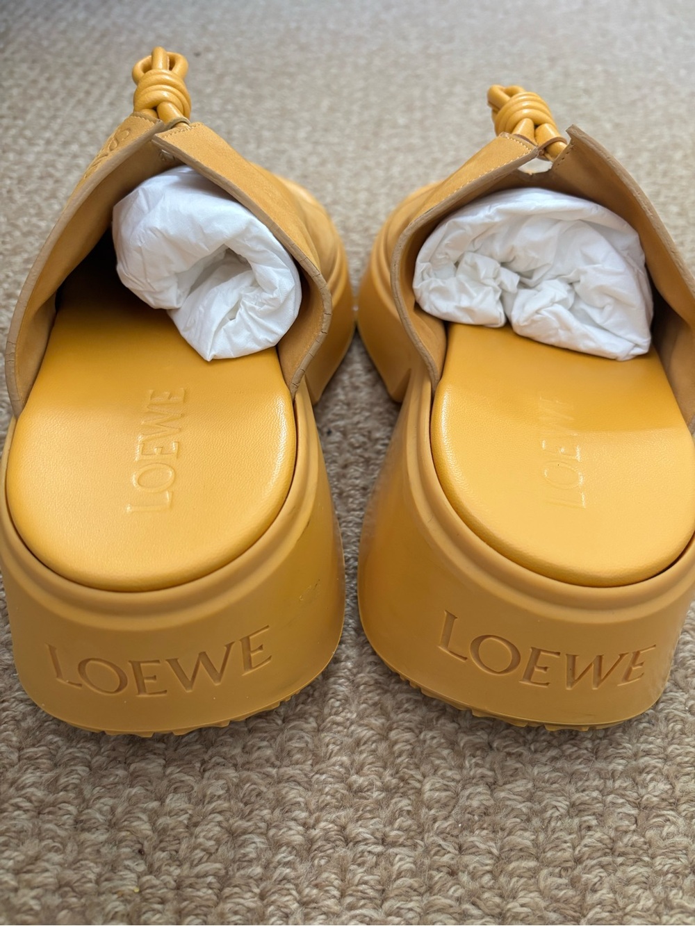 Loewe Mustard Yellow Flamenco Knot Leather Platform Slide Sandals - Picture 4 of 9